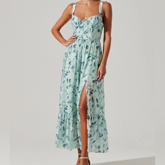 ASTR THE LABEL KELBY DRESS GREEN BLUE FLORAL - Picture 4 of 7